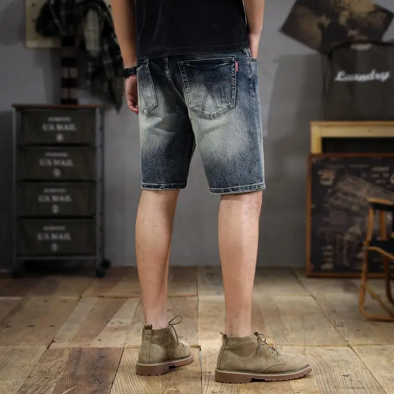뉴 아메리칸 조수 빈티지 데님 반바지 남성 여름 조수 마모 하이 스트리트 헤비 신축성 5분 바지