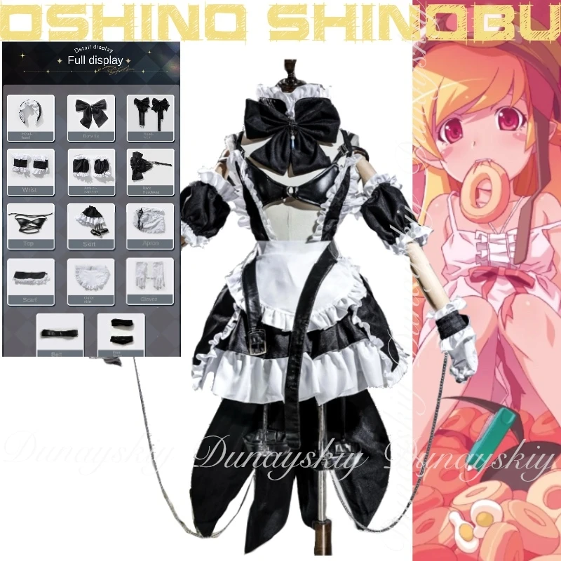 Bakemonogatari أنيمي أوشينو شينوبو تأثيري مصاص الدماء مع فستان خادمة المعركة السوداء والشعر المستعار تأثيري حلي مليئة بالبدلة