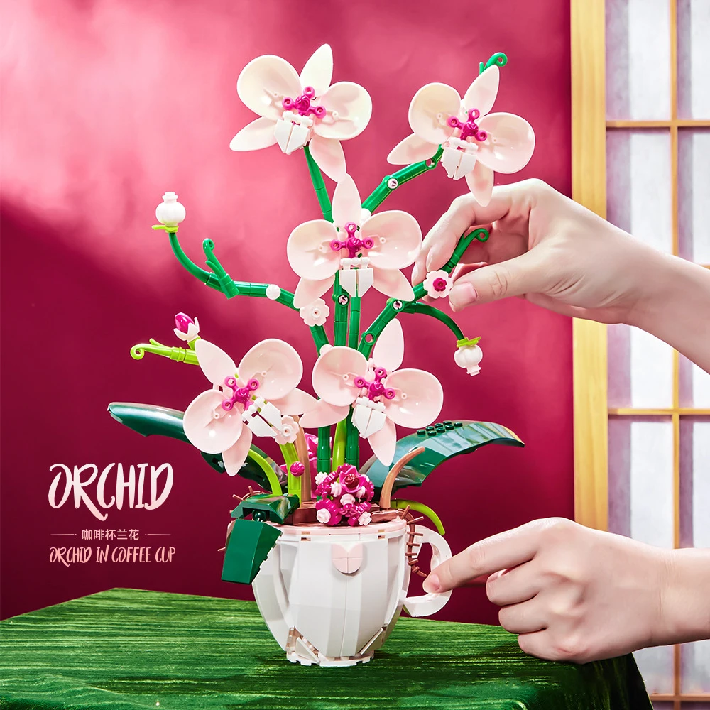 

Creative Expert Pink & White Coffee Cup Orchid Blocks | 567PCS Romantic Potted Bouquet Bricks | Xmas Gift Puzzle Toy for Girls