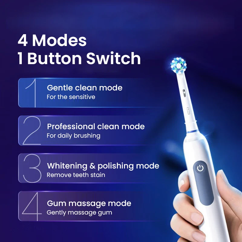 Oral B Pro 4 Ultra Electric Toothbrush 3D Acoustic Wave Intelligent Tooth Brush 2 Min Timer 30s Reminder 4 Modes 3 Brush Heads