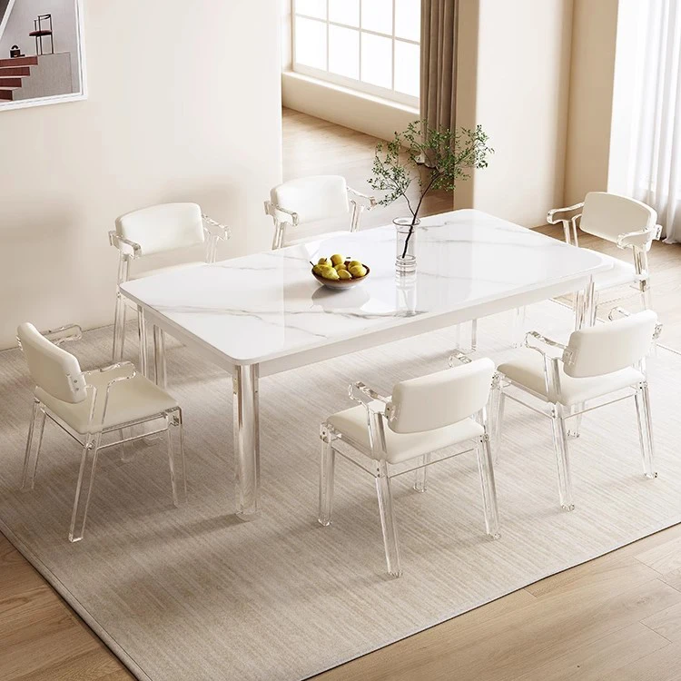 

# Rock Board Table Acrylic Dining Table And Chairs 6 Dining Chairs Modern Dining Room Furniture Table Set