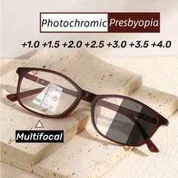 Vintage Photochromic Multifocal Reading Glasses Square Frame Progressive Near Far Presbyopia Unisex Color Changing Sunglasses