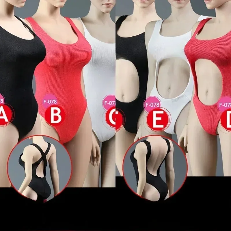 F078 1/6 Fashion Trend One Piece Open Back Swimwear Bikini Perspective Jumpsuit Clothes Model for 12