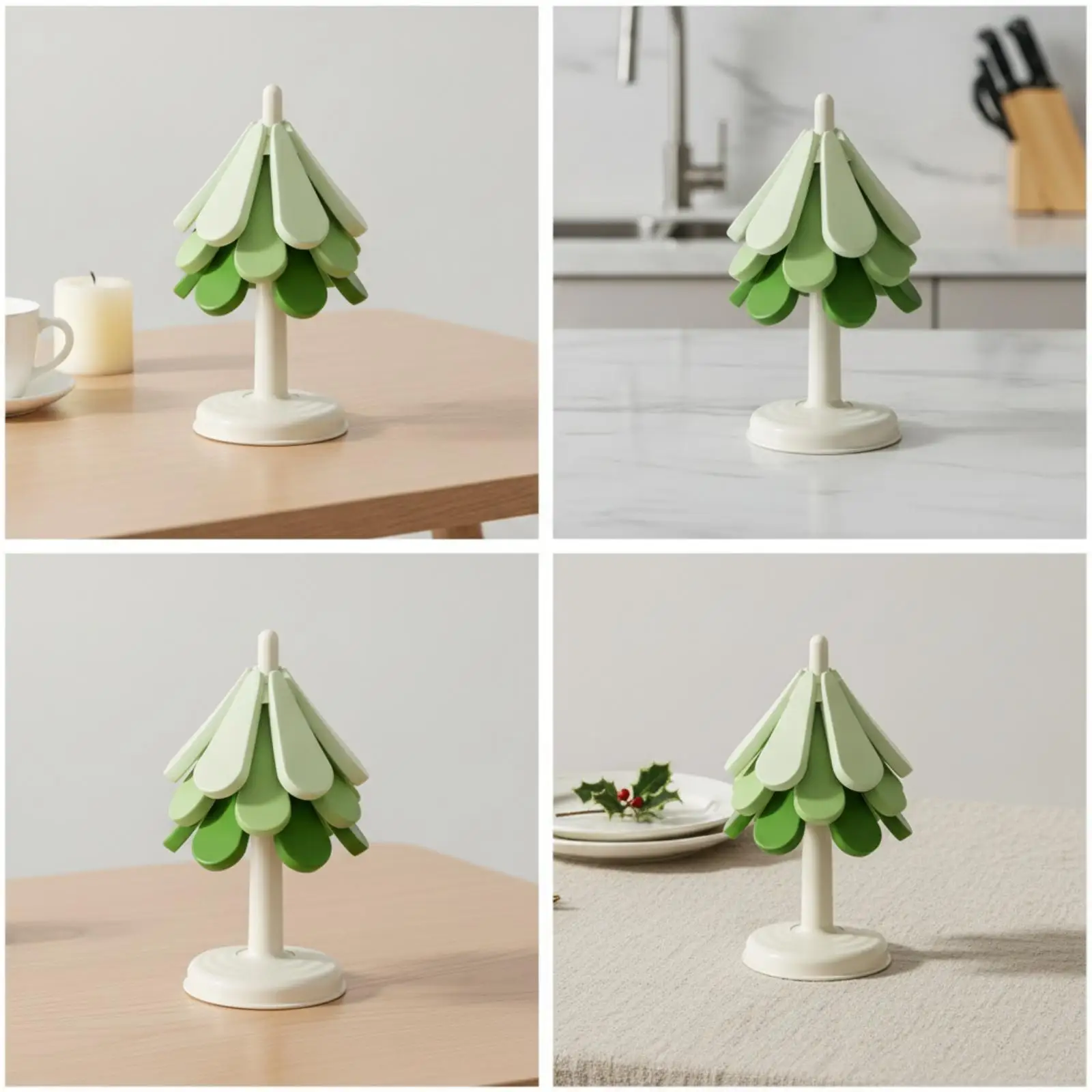 Decorative Tree Silicone Coaster with Holder Heat Resistant Table Mat for Kitchen Dining Room Countertop Use