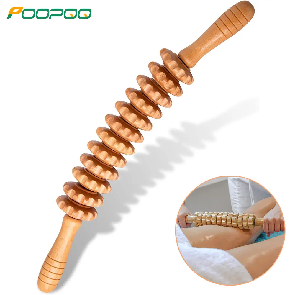 Curved Wood Therapy Massage Roller Tools, Lymphatic Drainage, Cellulite Massage & Wooden Muscle Roller Stick for Waist and Thigh