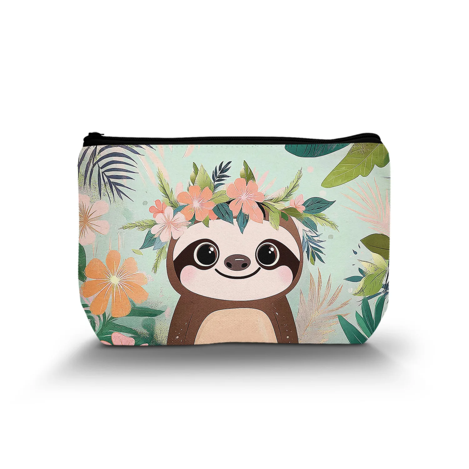 1 Pc Makeup Bag Tree Sloth Travel Small Portable Cosmetic Organizer Pouch For Women Roomy Home Business Offices 8.66x5.51Inch