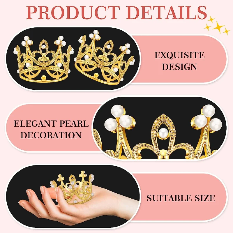 4/1Pcs Mini Crown Cupcake Topper Princess Pearl Tiara Children Hair Ornaments For DIY Wedding Birthday Party Cake Decor Supplies