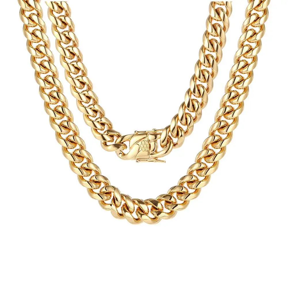 Golden Curb Cuban Link Chain Necklace For Men Women Stainless Steel Bracelet Hip Hop Couple Choker Fashion Jewelry Accessories