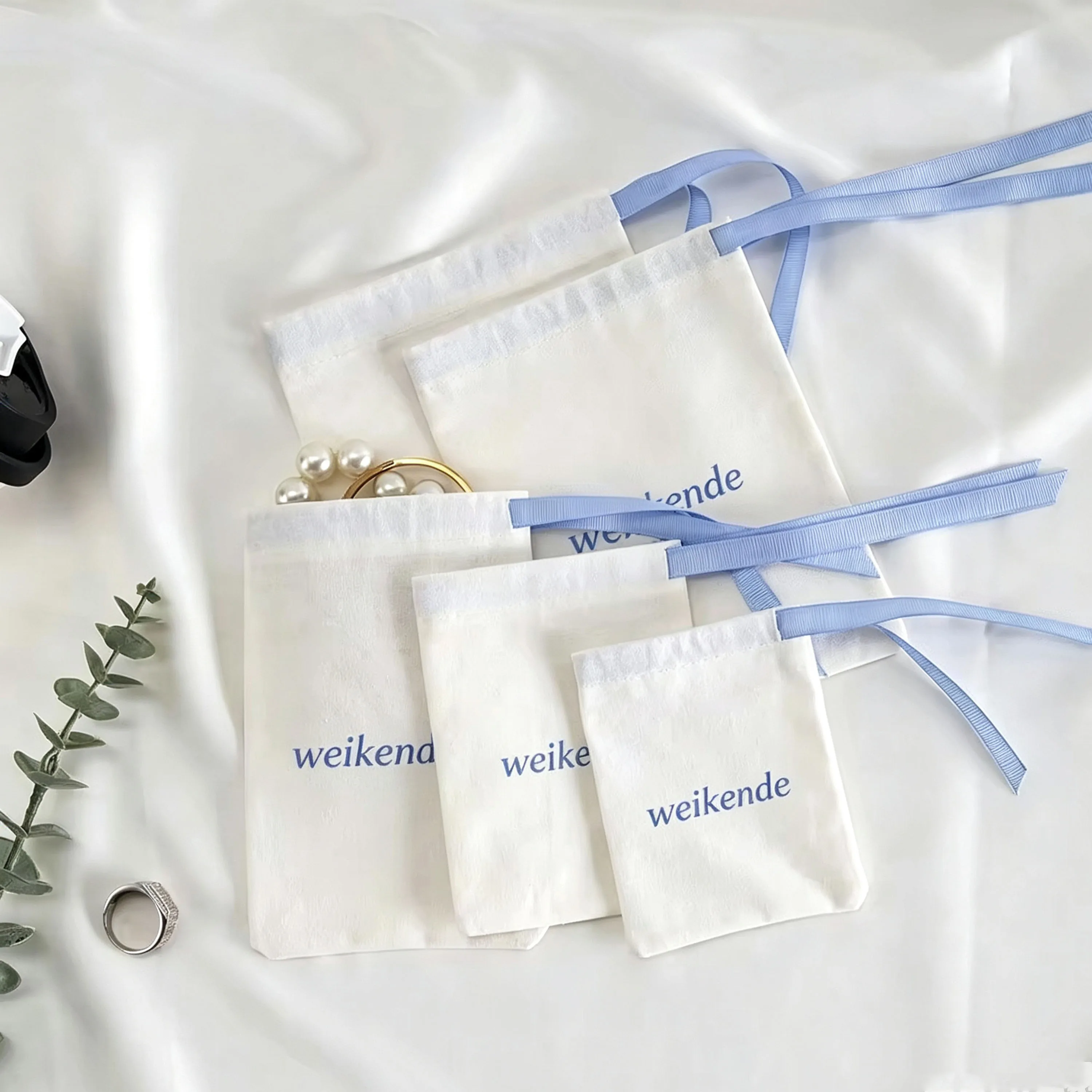 

100Pcs Pure White Cotton Jewelry Bag Canvas Single Side Ribbon Pouch For Watch Record Sunglasses Headset Gift Giving Organizer