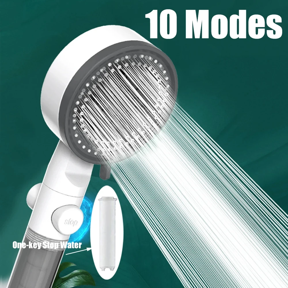 High Pressure Shower Head Handheld Shower Head 10 Spray Modes Powerful High Pressure Water Flow Portable for Bathroom Home