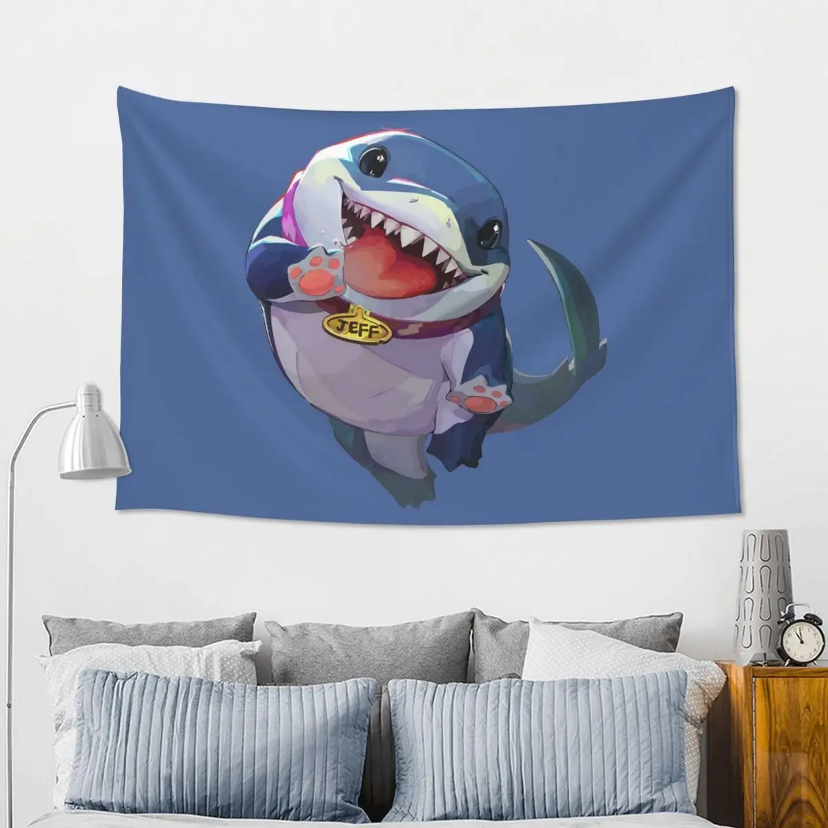 Jeff The Land Shark Tapestry Art Wall Hanging Aesthetic Home Decor Tapestries for Living Room Bedroom Dorm Room