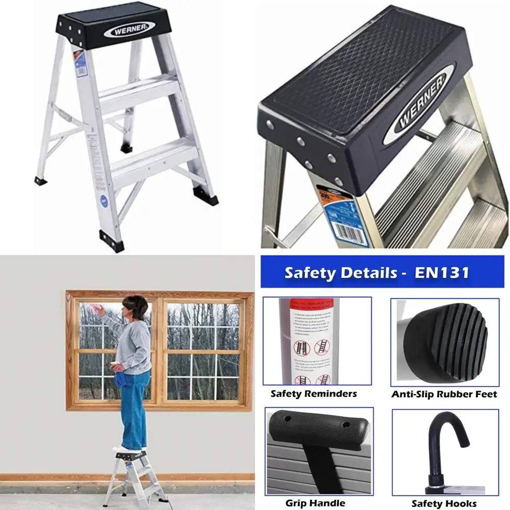 Taburete plegable de aluminio de dos escalones, resistente y portátil, ideal para uso doméstico y en taller, seguridad y comodidad en alcanzar la altura