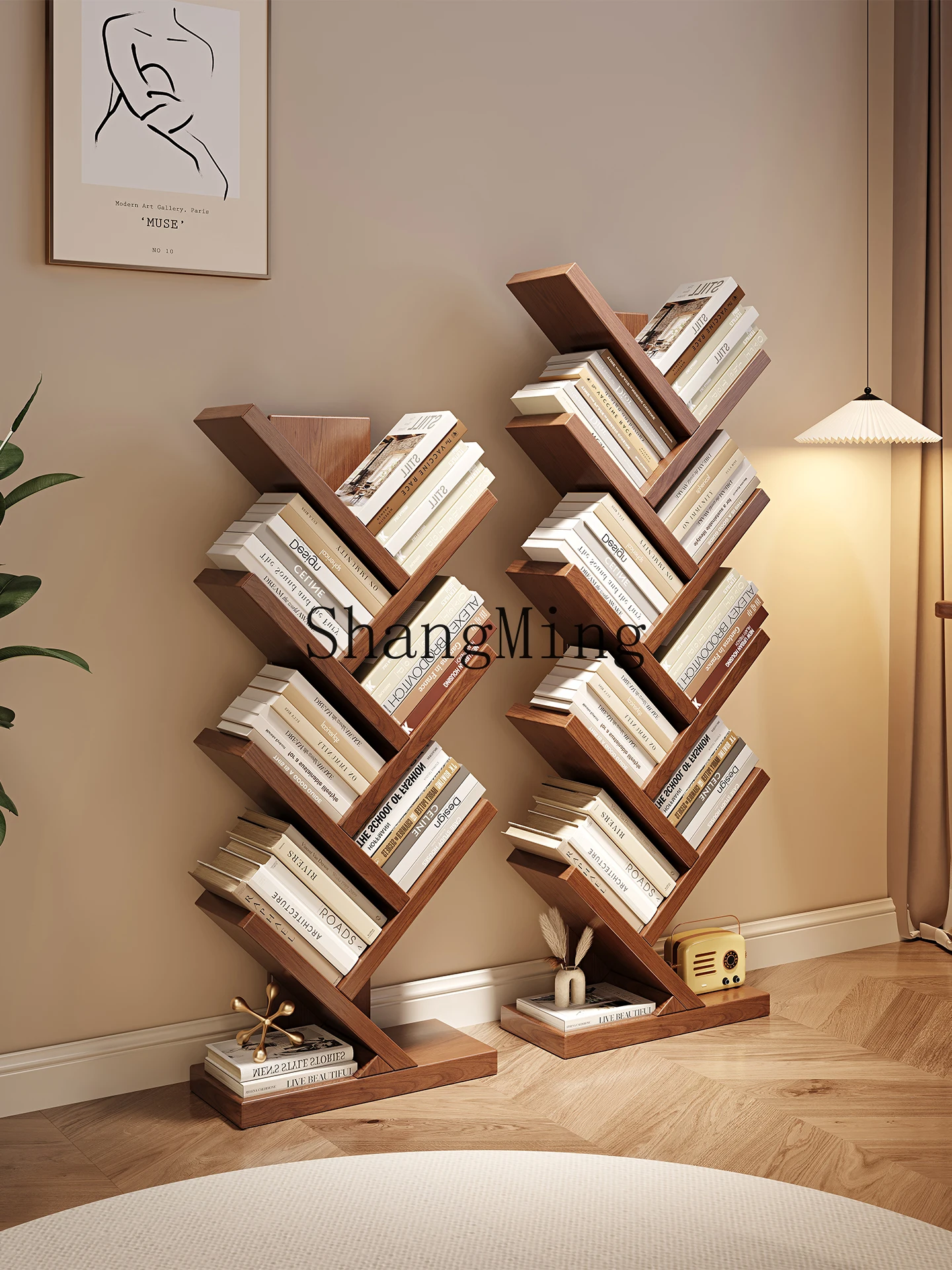 

CL wood bookshelf floor shelf household living room storage bookcase small shelf
