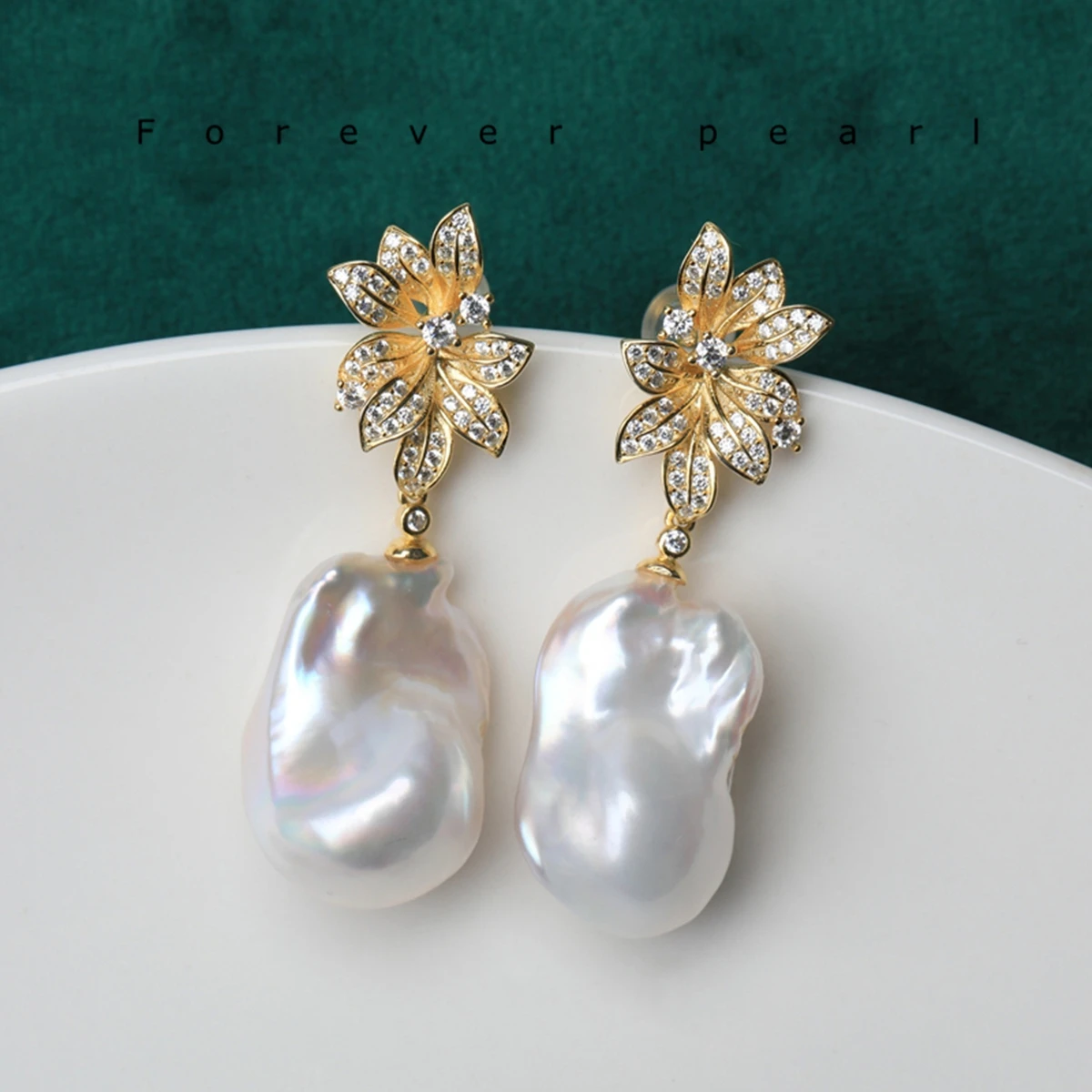 Natural Aurora White Colorful Irregular Baroque Pearl Earrings French Flower Zircon S925 Sterling Silver Earrings Elegant Gift