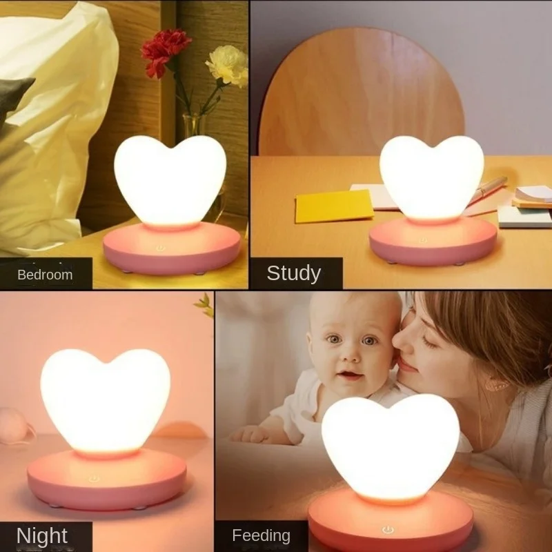 LED Touch Control Table Lamp USB Rechargable girl Modeling lamp Energy saving Romantic Love Heart shape Decoration Night Light