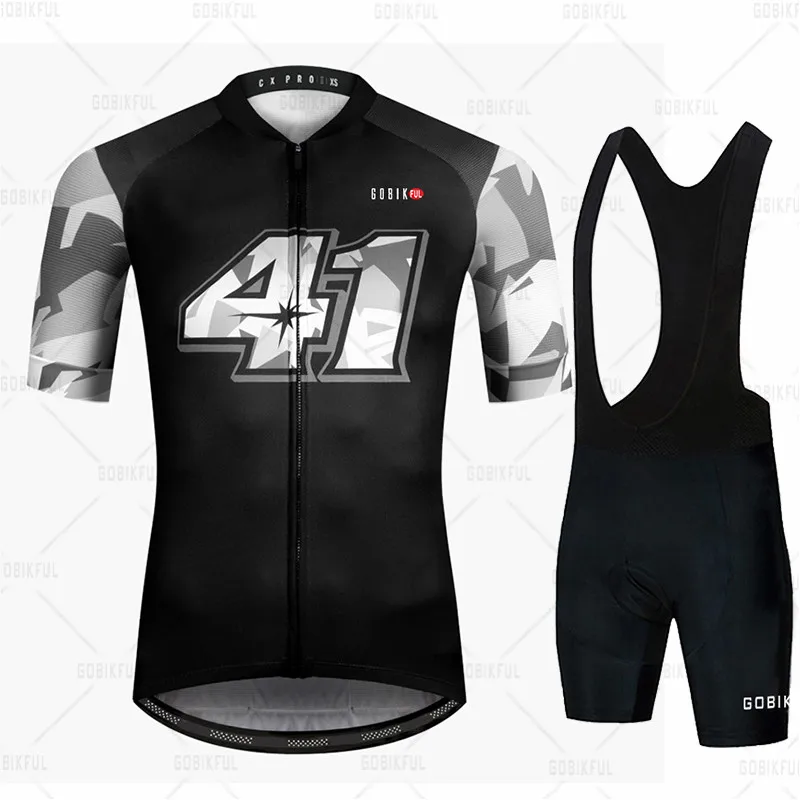 Salexo Cycling Clothing Men Cycling Set Bike Clothing Breathable Anti-UV Bicycle Suits Wear Bib Short Sleeve Jersey Clothes