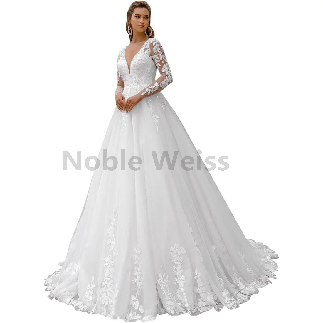 

Boho Wedding Dresses for Bride Lace Appliques Long Sleeve A-Line Bridal Dresses for Wedding