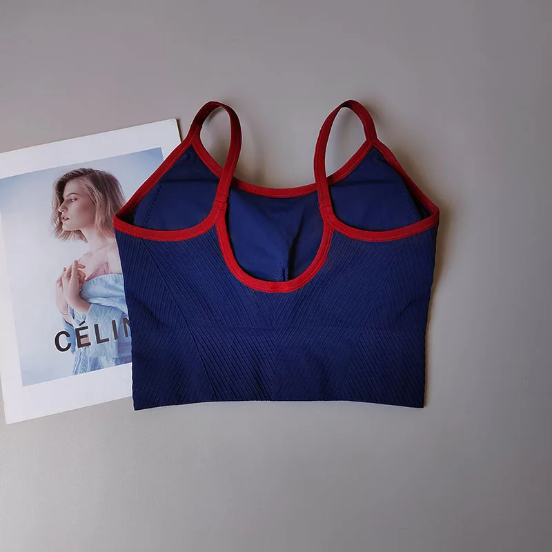 Integrierter dünner Schultergurt, kontrastierender Fitness-BH, atmungsaktive Sportweste, schöner Rücken, Träger-Yoga-Anzug, zum Tragen im Freien. – Detail 4