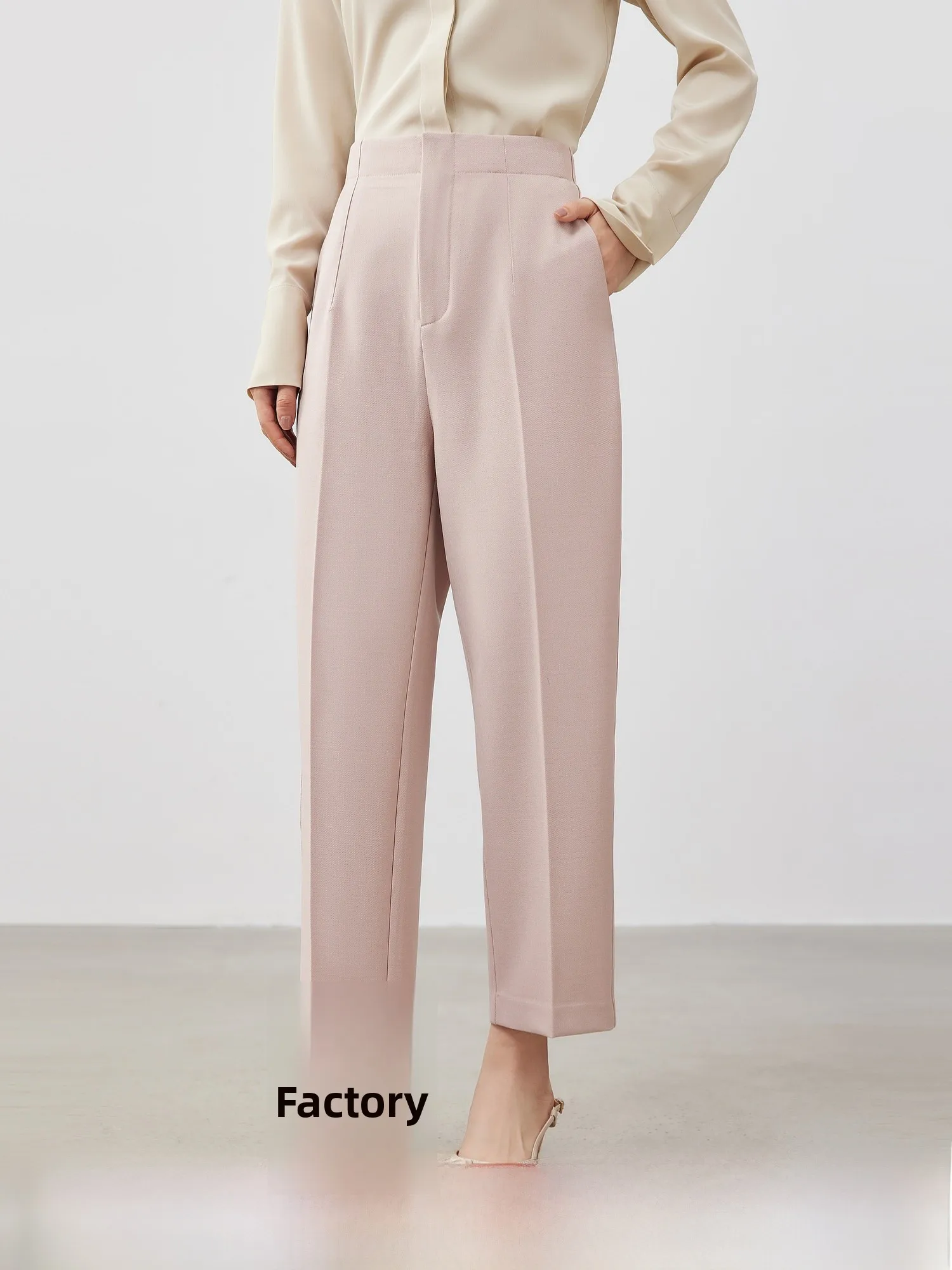 

Faionable Straight Leg Pants High Waist Nine Points Slim Fit Four Colors Polyester Fiber Commute Sle Casual Trousers
