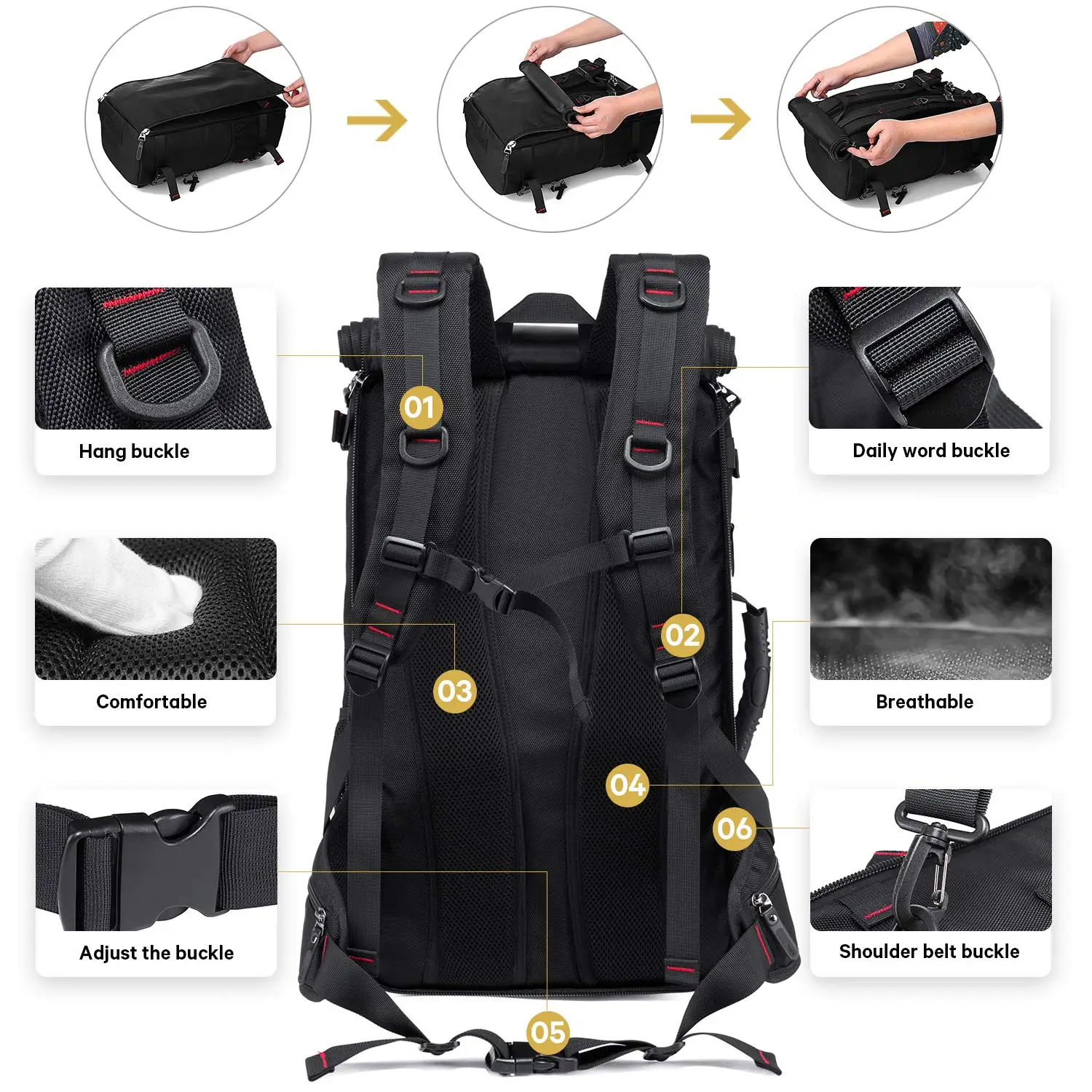 BANGE 옥스포드 방수 여행 배낭 남성 등산 여행 가방 하이킹 배낭 야외 스포츠 학교 가방 남성용 노트북 백팩