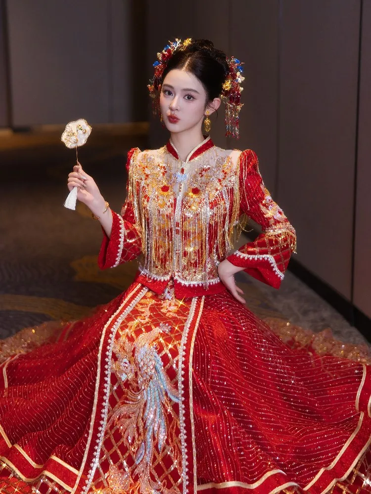 New Chinese-style wedding dresses for brides gowns toasting and