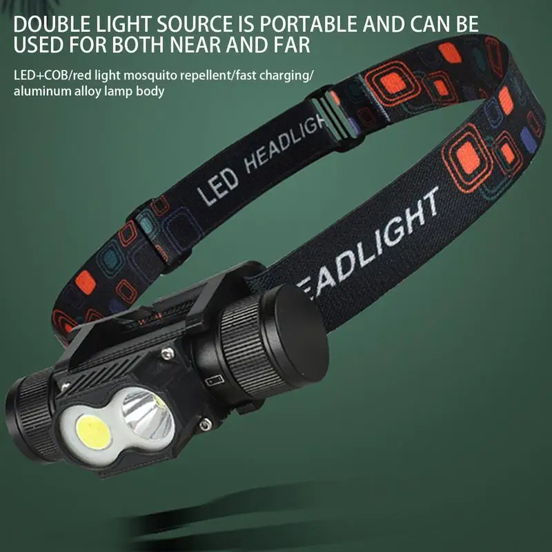 Lampe frontale d'extérieur, Portable, Rechargeable, légère, pour course à pied, Camping et randonnée