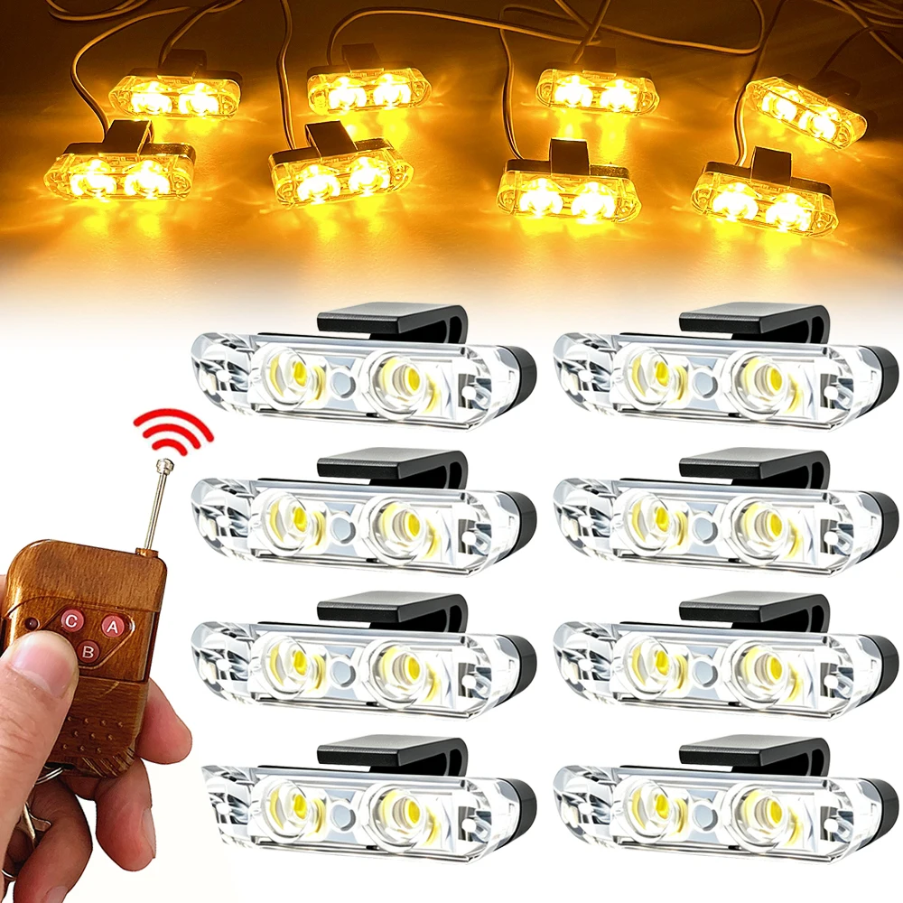 2 LED Vehicle Clip Signal Light Universal Car Front Grille Emergency Strobe Light Yellow LED Flash Lamp DIY Accessories