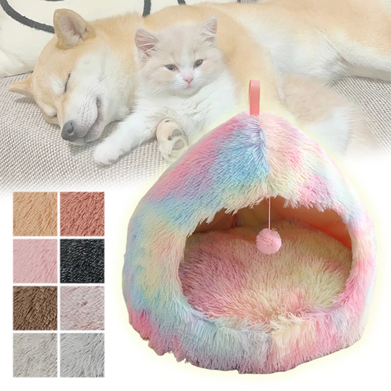 

Modern Cat House with Ball Toy Plush Warm Kennel Minimalist Design Anti-Slip Pet Bed for Small Medium Pets Indoor Outdoor Use