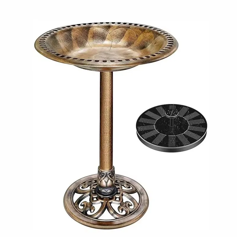 Solar Powered Polyresin Outdoor Garden Fountain With Antique Blue Bird Bath And Pond Water Feature For Patio Decor