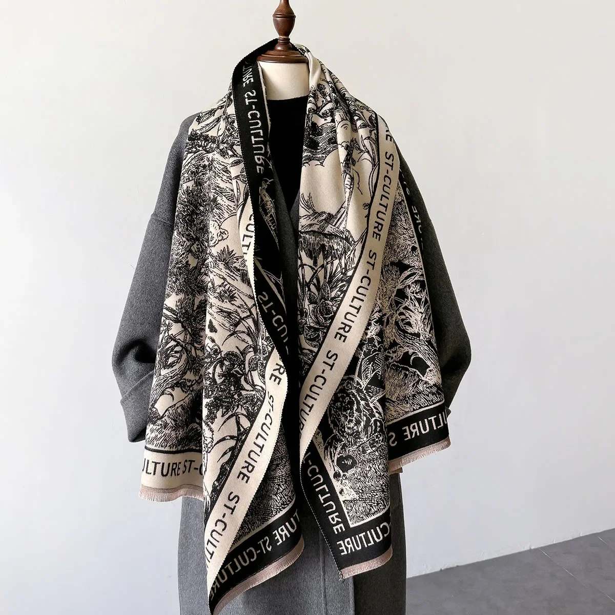 Luxury Design Print Scarf Winter Cashmere Women Pashmina Shawls and Wraps Bufandas Lady Thick Warm Blanket Stoles Echarpe