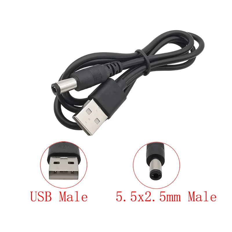 USB tipo A macho A 2,5x0,7, 3,5x1,35, 4,0x1,7, 5,5x2,1, 5,5x2,5mm, Cable de enchufe de CC, Conector de barril de 5V, cargador de línea extendida