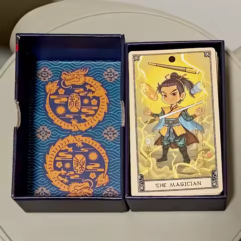350GSM Double-Sided Embossed Matte Cardstock in Rigid Box Indigo De China Tarot Deck, 12*7cm 79 Cute Chinese-Style Cards
