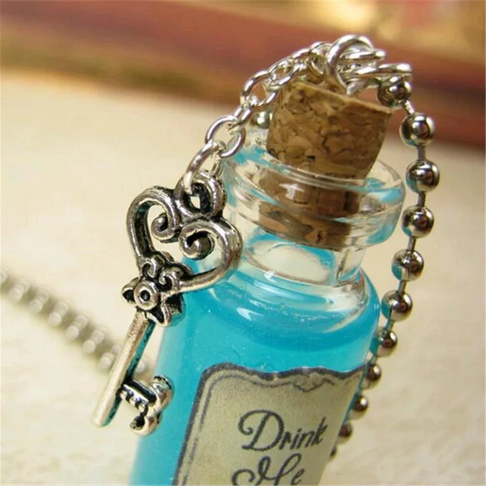 Drink Me Alice in Wonder Land Glass Bottle Necklace Charm Cork Vial Pendant Christmas Potion