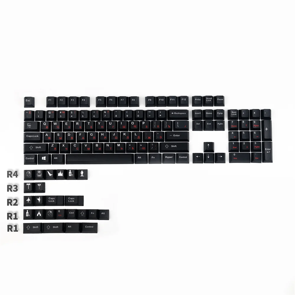 

128 Keys Black Russian Keycaps PBT DYE-Sublimation Key Cap Cherry Profile For MX Switch Mechanical Keyboards