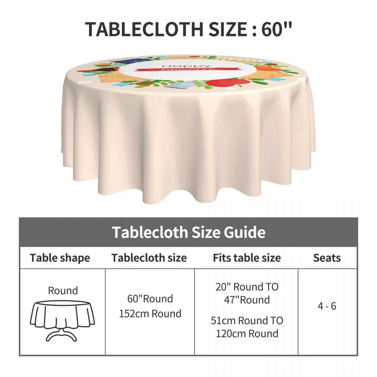 Happy Jewish Passover Round Tablecloth Candles Design Table Cover For Events Dining Tables Elegant Protection Table Cover