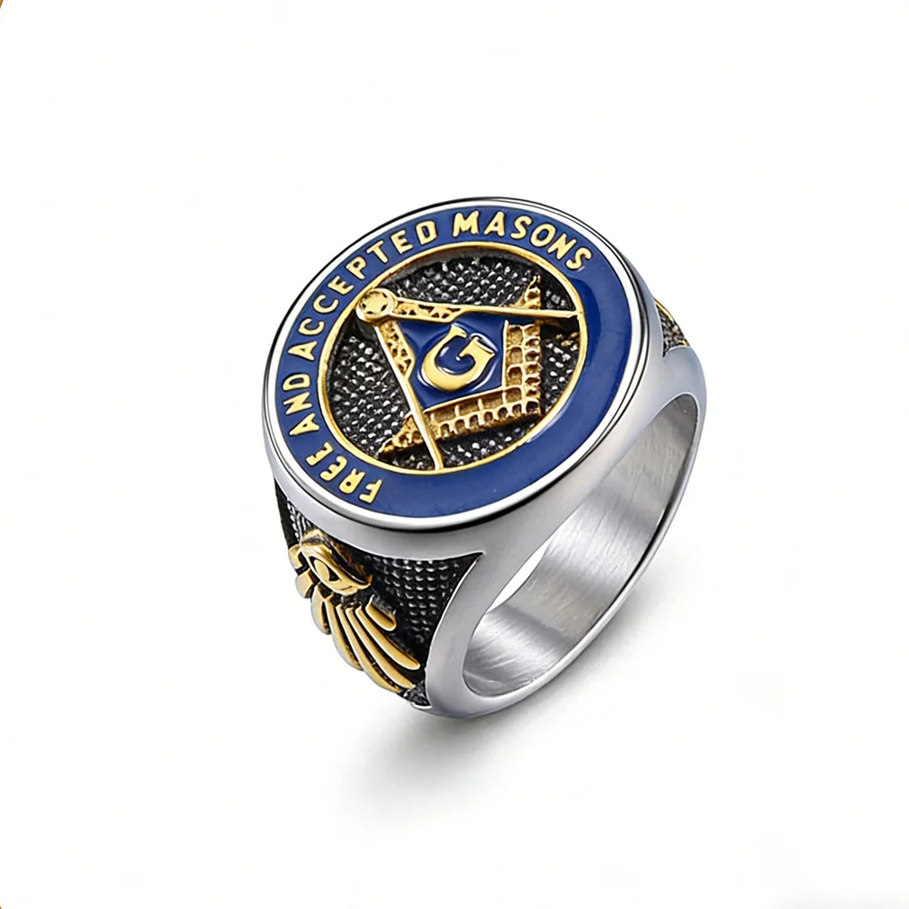 Vintage The Masonic AG Emblem Square Rings for Men Stainless Steel Freemasonry Punk Jewelry for Women Mens Jewelry Accessories