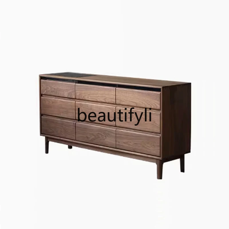 

Simple and modern pure solid wood nine-chest cabinet black walnut bedroom living room wall storage cabinet bedside cabinet