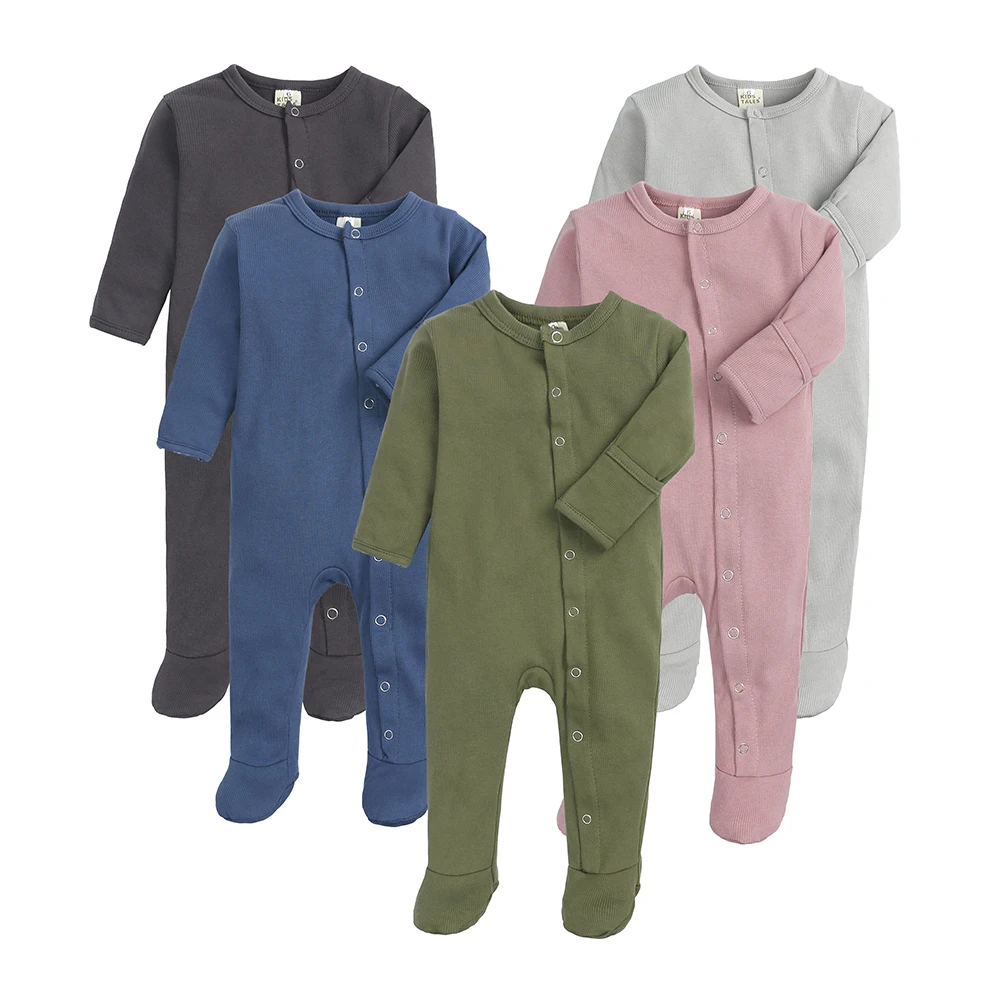 Autumn Newborn Baby Boys Girls Clothes Solid Color Jumpsuit Rompers Infant Footed Covered Jumpsuits Bodysuit One Piece Outfits