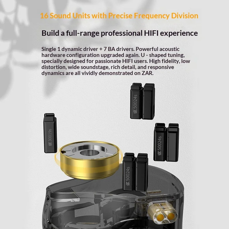 KZ ZAR Hybrid Driver In-ear Monitor 1DD + 7BA HiFi Headphones 2Pin Wired Headphones Music DJ Headphones Sports Gaming Earbud view 2