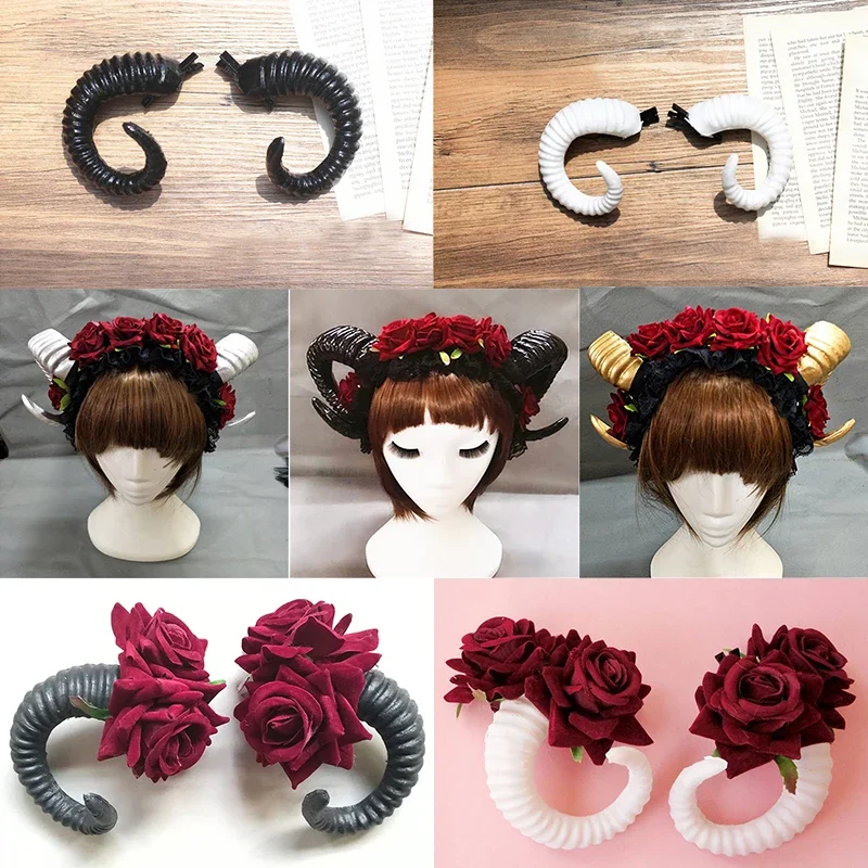 Diadema de cuerno de oveja hecha a mano, accesorio para el cabello, Demon Evil, gótico, Lolita, Cosplay, Halloween, accesorios para la cabeza