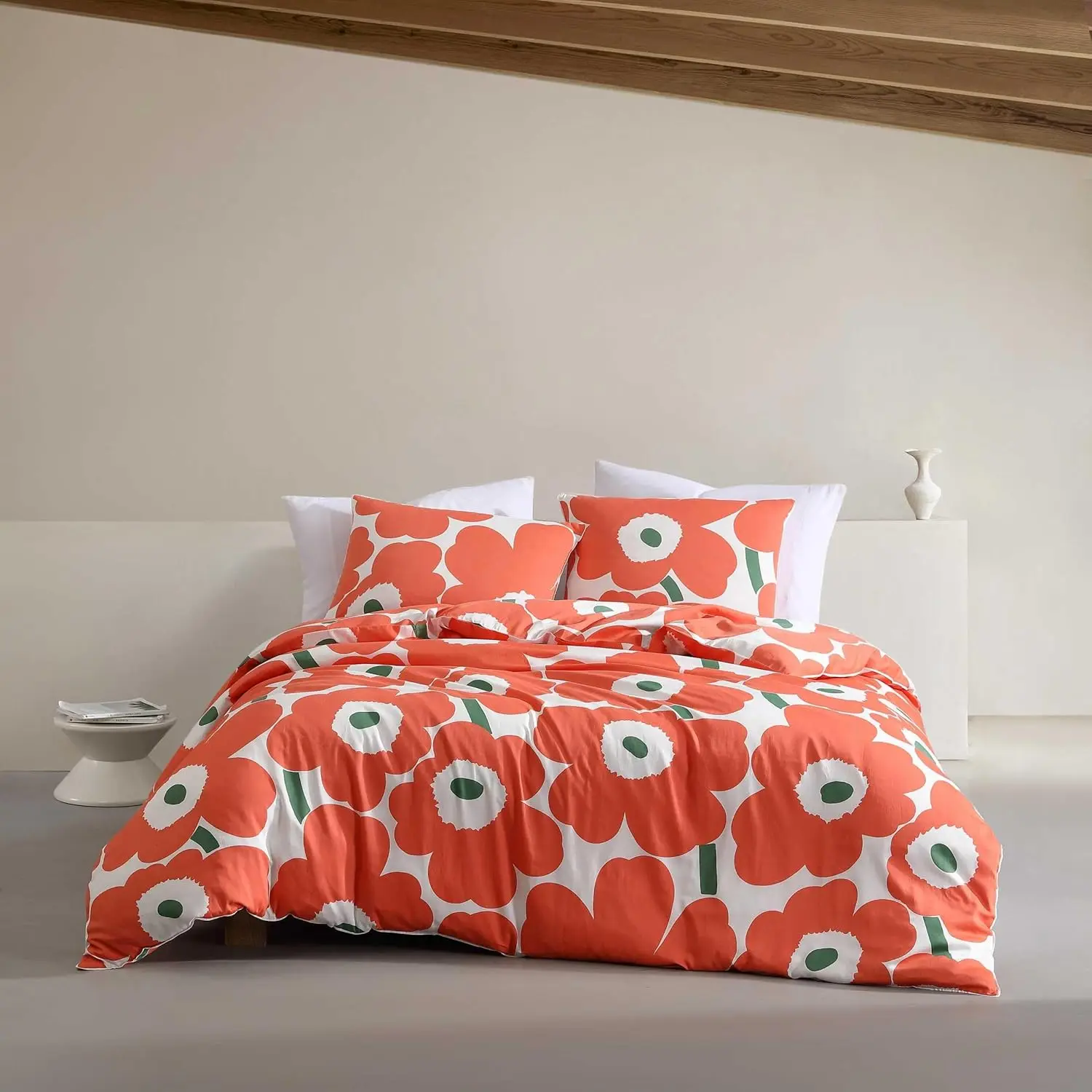 - Duvet Cover Set, Super Soft Organic Bedding, Casual Home Decor (Unikko Orange, Queen)