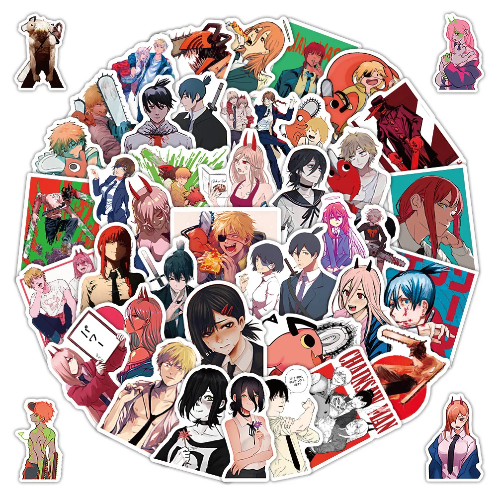 

52pcs Chainsaw Man Cartoon Graffiti Stickers Waterproof Decals Stickers For Laptop Phone Guitar Thermos Diy Stickers Kids Gift