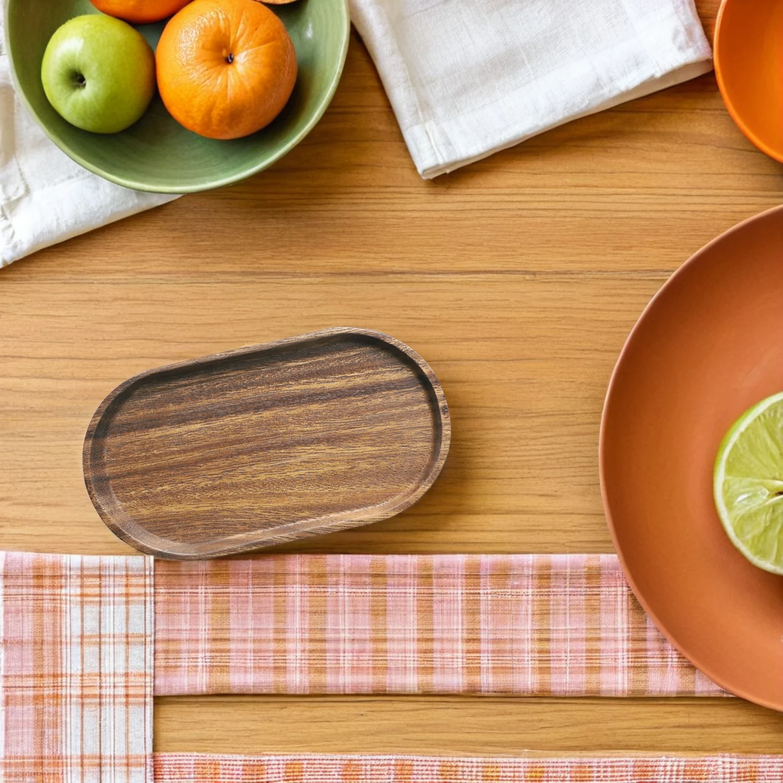 

2Pcs Real Wood Decorative Food Trays Multiuse Serving Plates for Breakfast Tea Snack Cake Dessert Cookie Plate