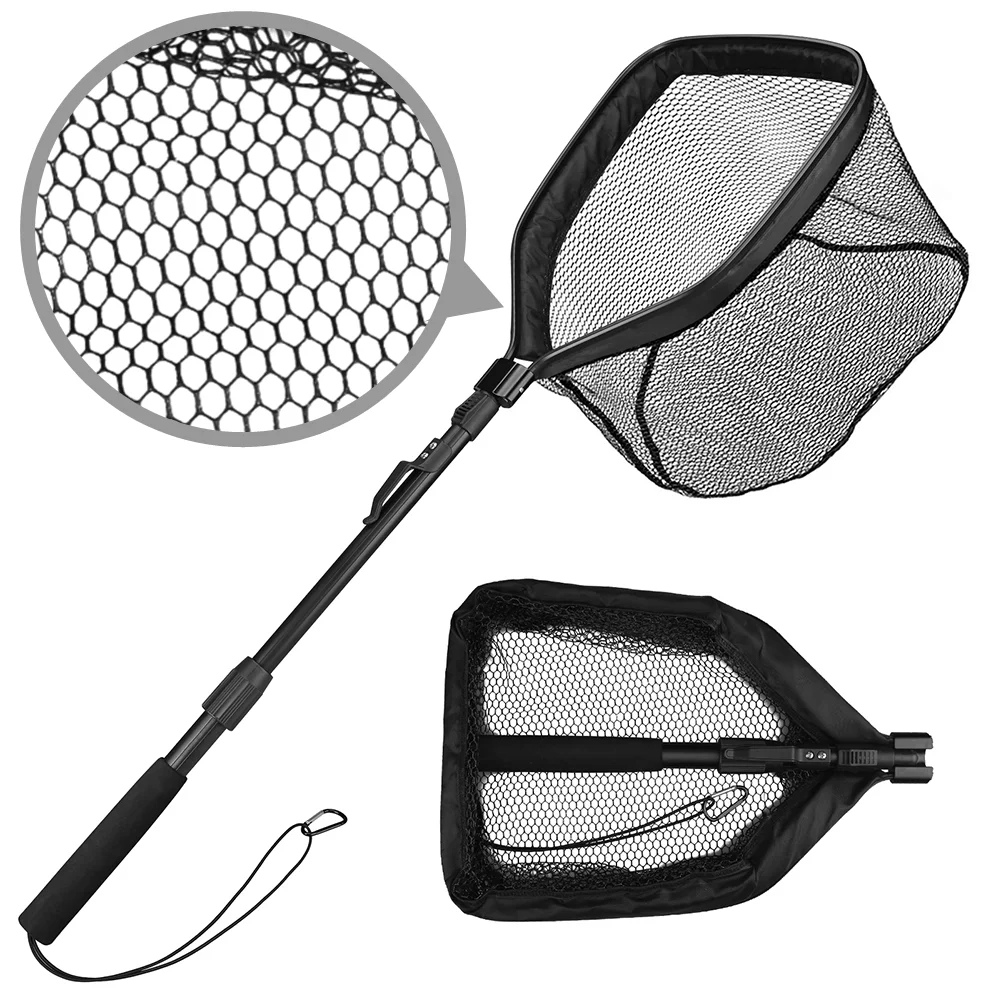 Floating Fishing-Net Rubber Coated Landing Net Pole Easy Catch&Release Foldable Telescopic Sea Fishing Goods Accessorie