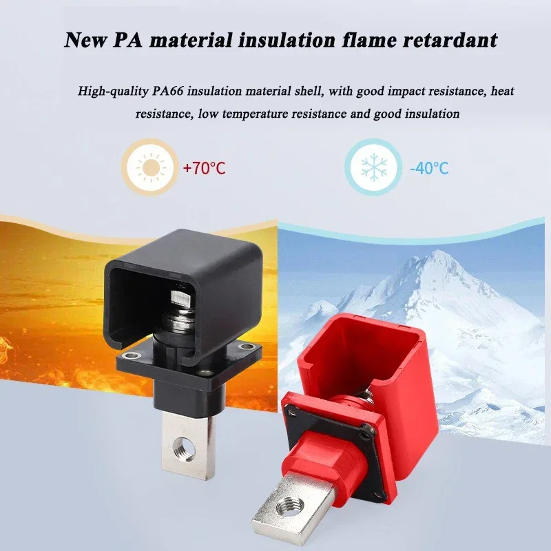 200A Square Lithium Battery Terminal Block High Current Copper Red Black Terminals Through Wall Type Energy Storage Connector