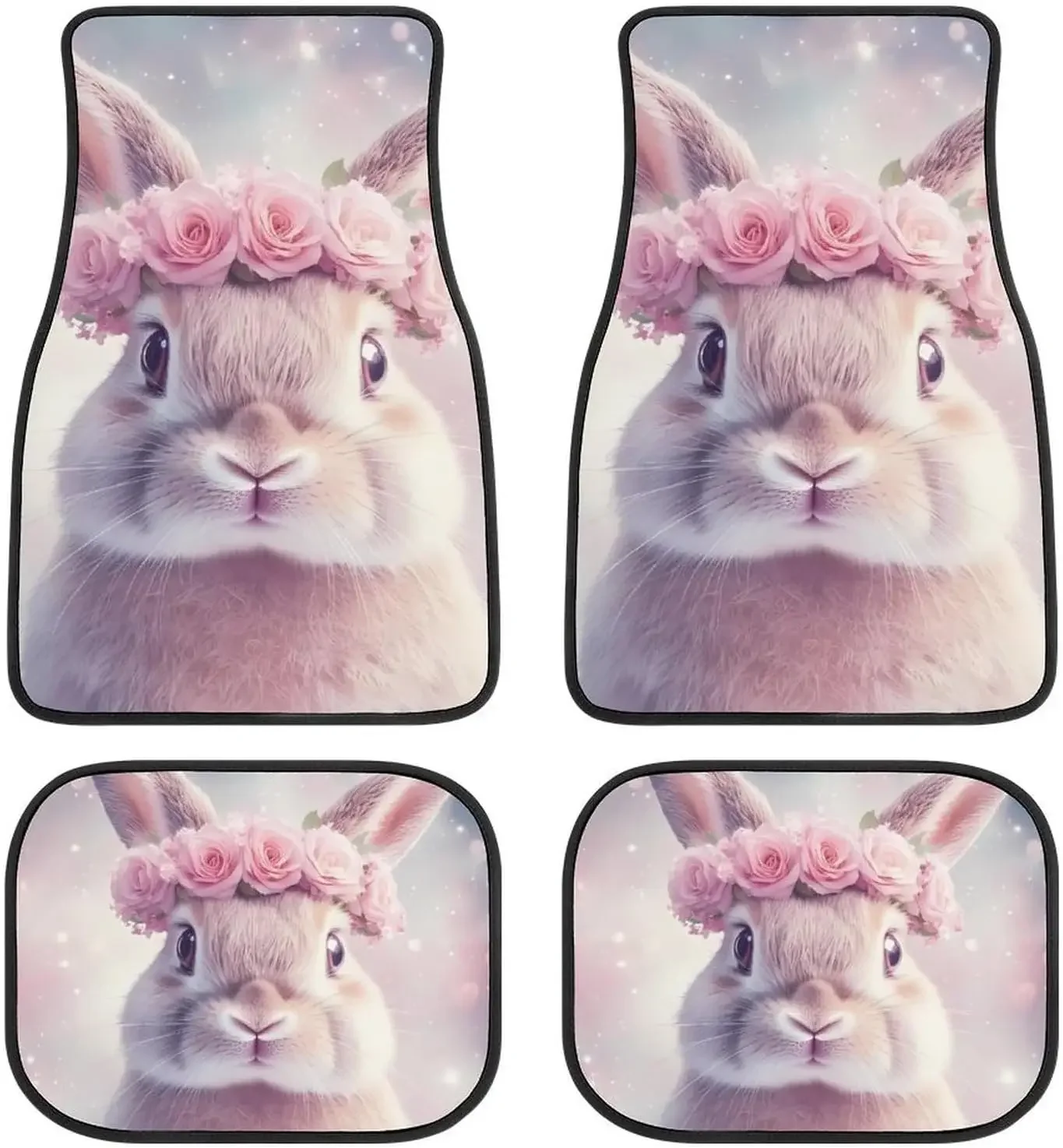 

Сказочный кролик, животное, 4 шт., автомобильные коврики, передние и задние ковры, универсальные, подходят для украшения интерьера автомобиля