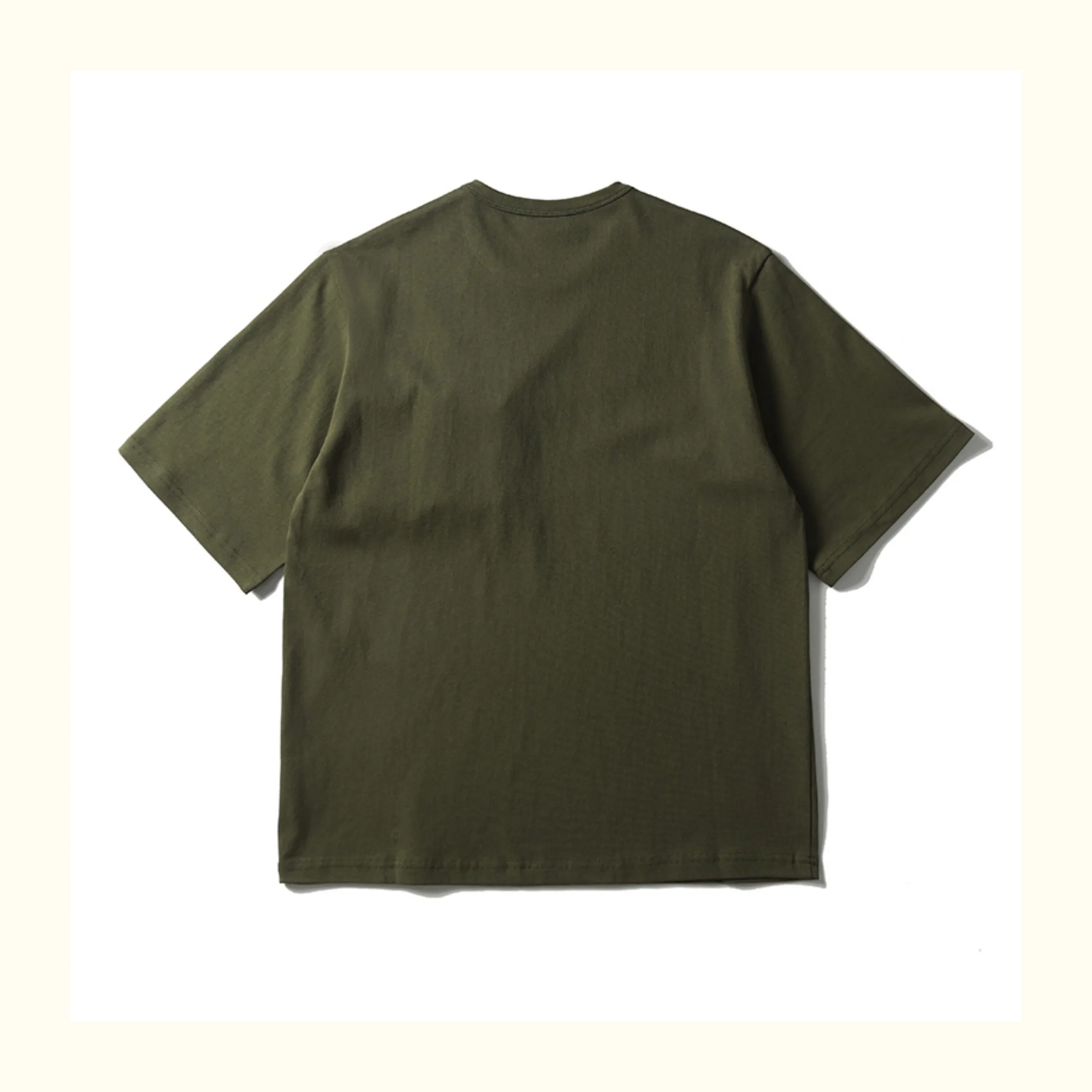 Amikaji Retro Style Summer Men's Short Sleeved T-Shirts Chest Three-dimensional Pocket Decoration Military Green Tops