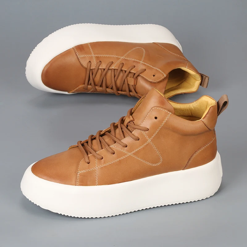

New fashion men's sports casual fashion shoes simple thick sole increase in help leather breathable board shoes