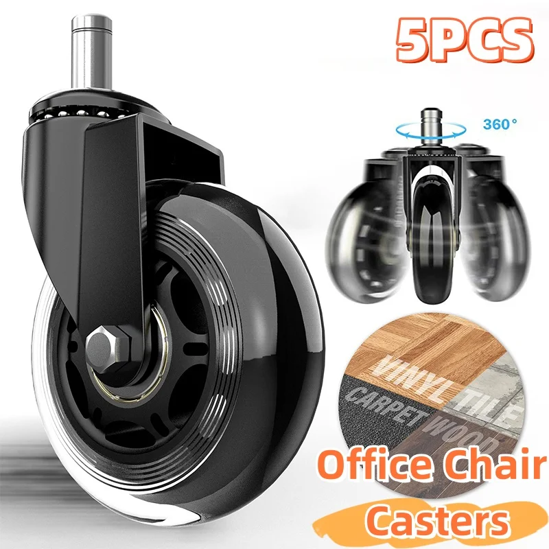 5pcs Universal Furniture Casters Wheels 3 Inch Rubber 360 Degree Rotatable Safe Rollers Quiet Rolling Office Chair Caster Wheels