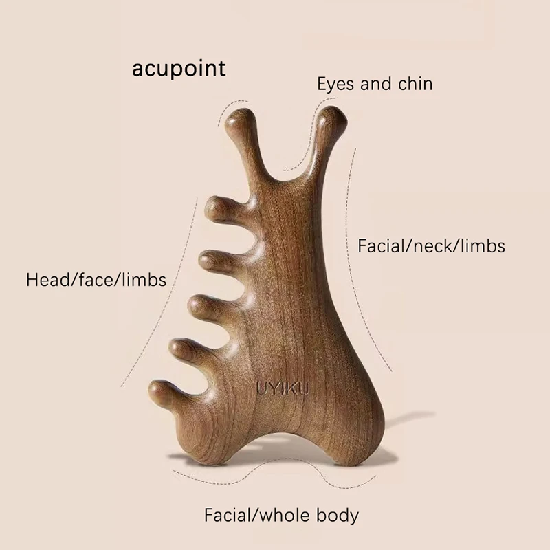 Multifunctional Meridian Massage Comb Handleless Wooden Point Acupuncture Head Comb Wide-Tooth Sandalwood Comb Massage Head